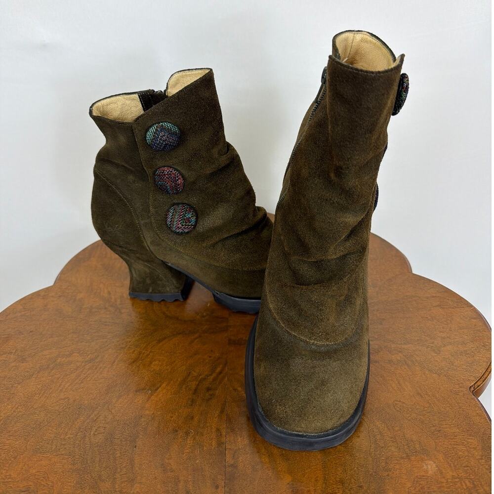 John Fluevog Brown Suede Multicolored Tapestry Button Ankle Boot 11